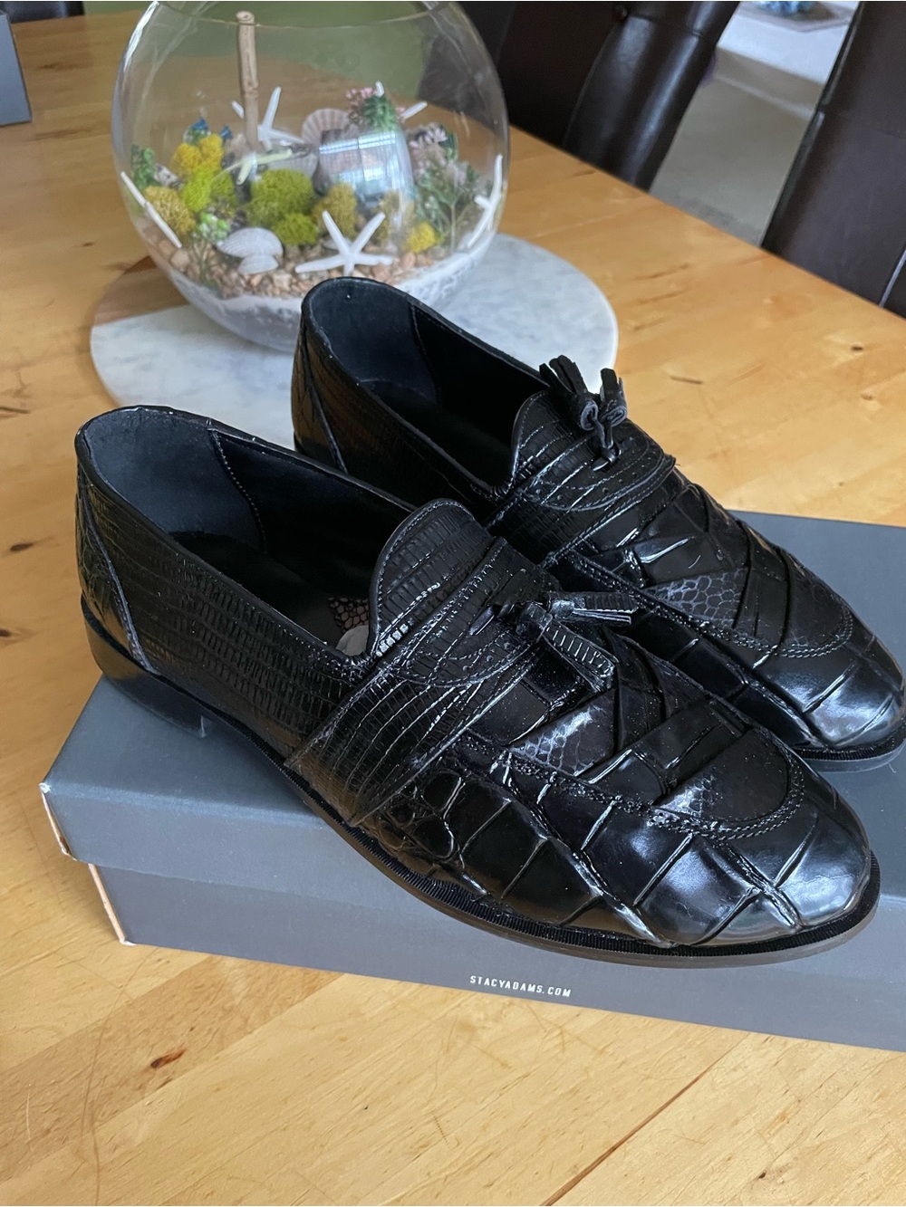 Black Croc-Embossed Tassel Loafers for Men